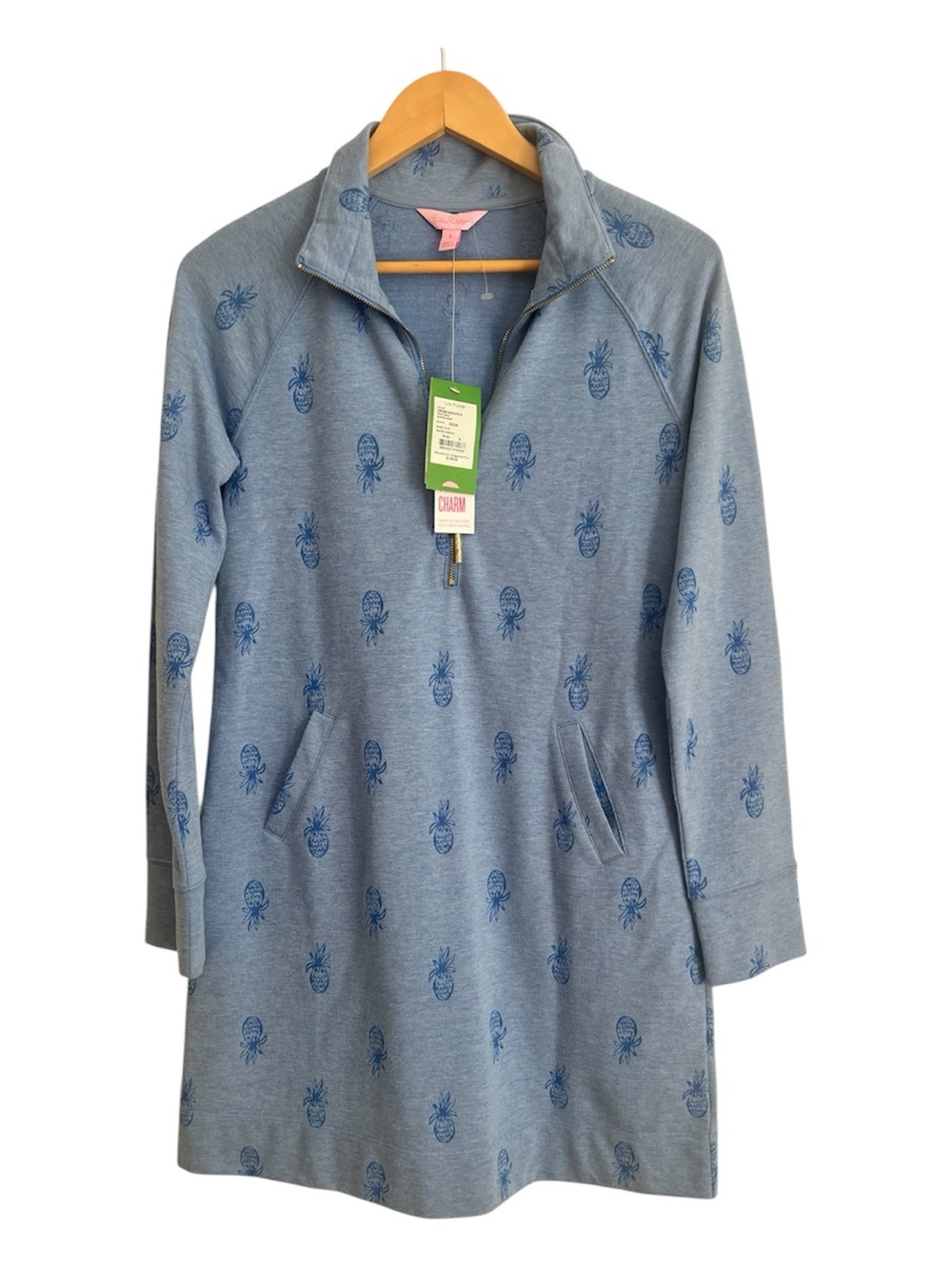 Lilly Pulitzer Bennet Blue Pineapple Burnout Skipper Popover Dress NWT